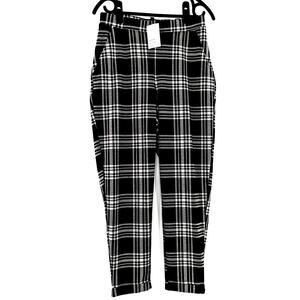 H&M Black & White Check Plaid Pants | Classic Tailored Trousers